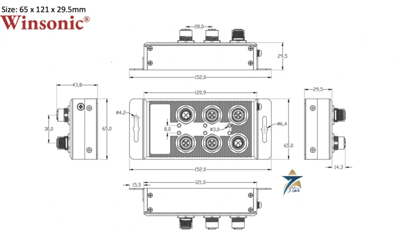 Winsonic NE10006-004111 EN50155 IP68 5-port M12 unmanaged PoE+ industrial Ethernet switch