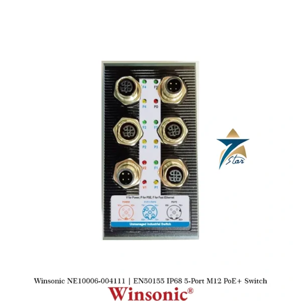 Winsonic NE10006-004111 EN50155 IP68 5-port M12 unmanaged PoE+ industrial Ethernet switch
