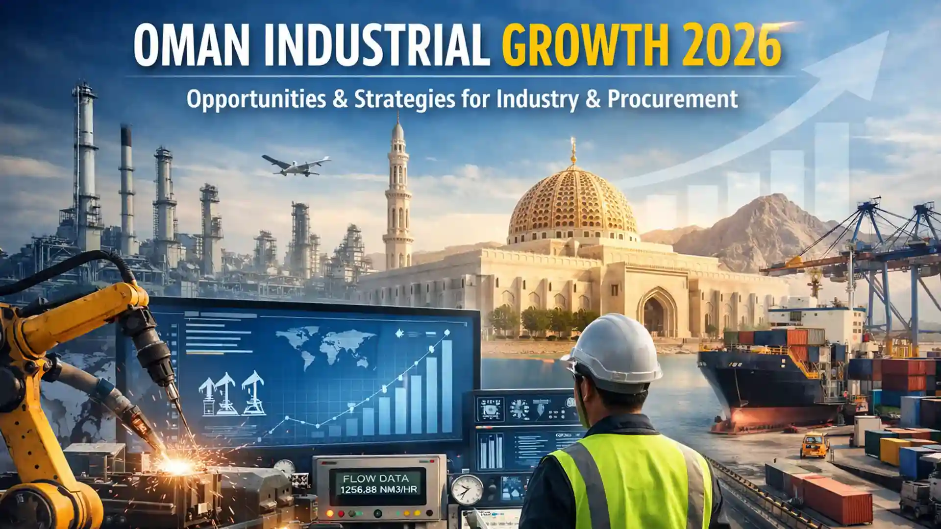 Oman industrial growth 2026 showing automation, manufacturing, logistics and industrial monitoring systems