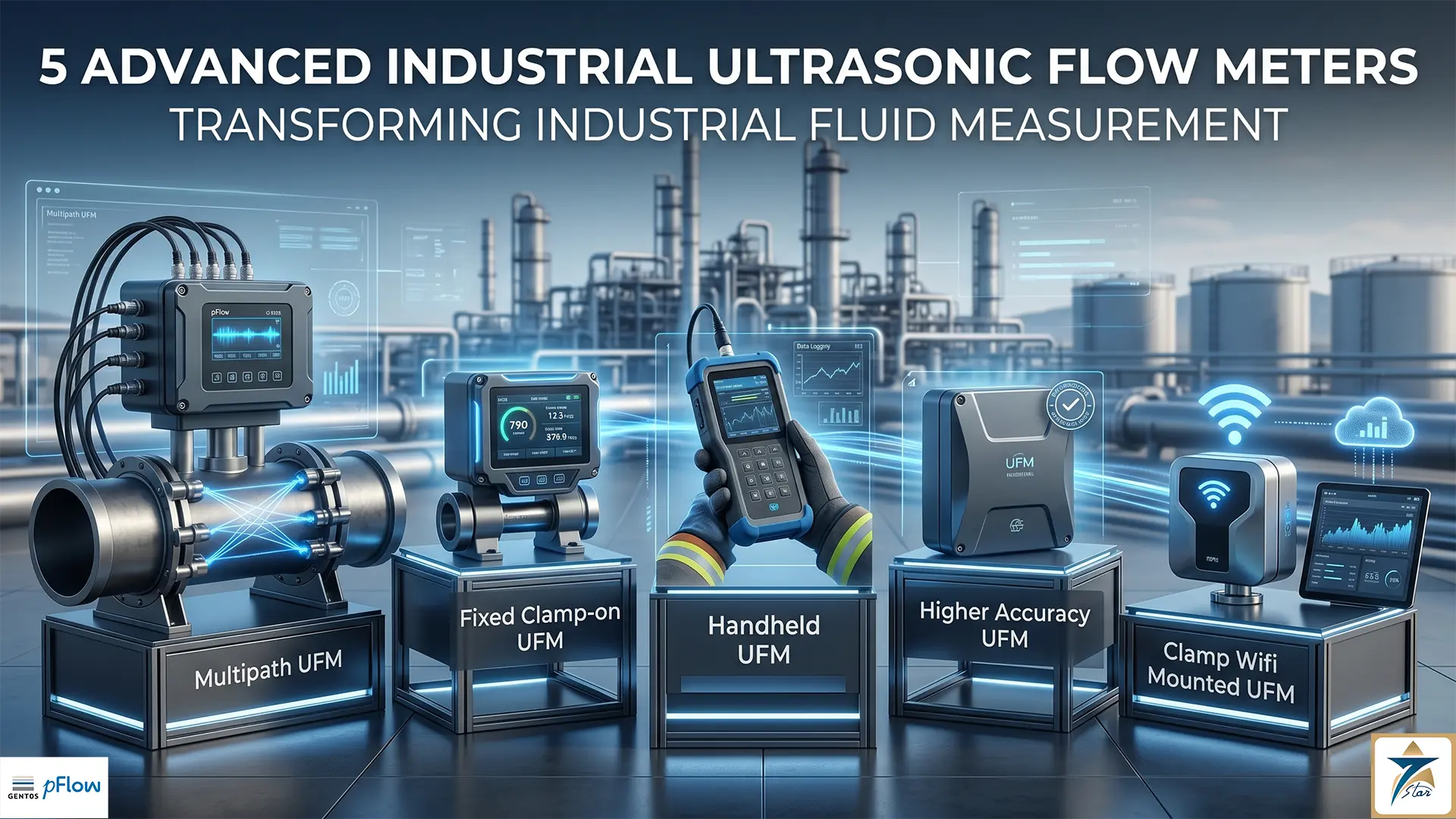 5 types of industrial ultrasonic flow meters including portable and clamp-on models