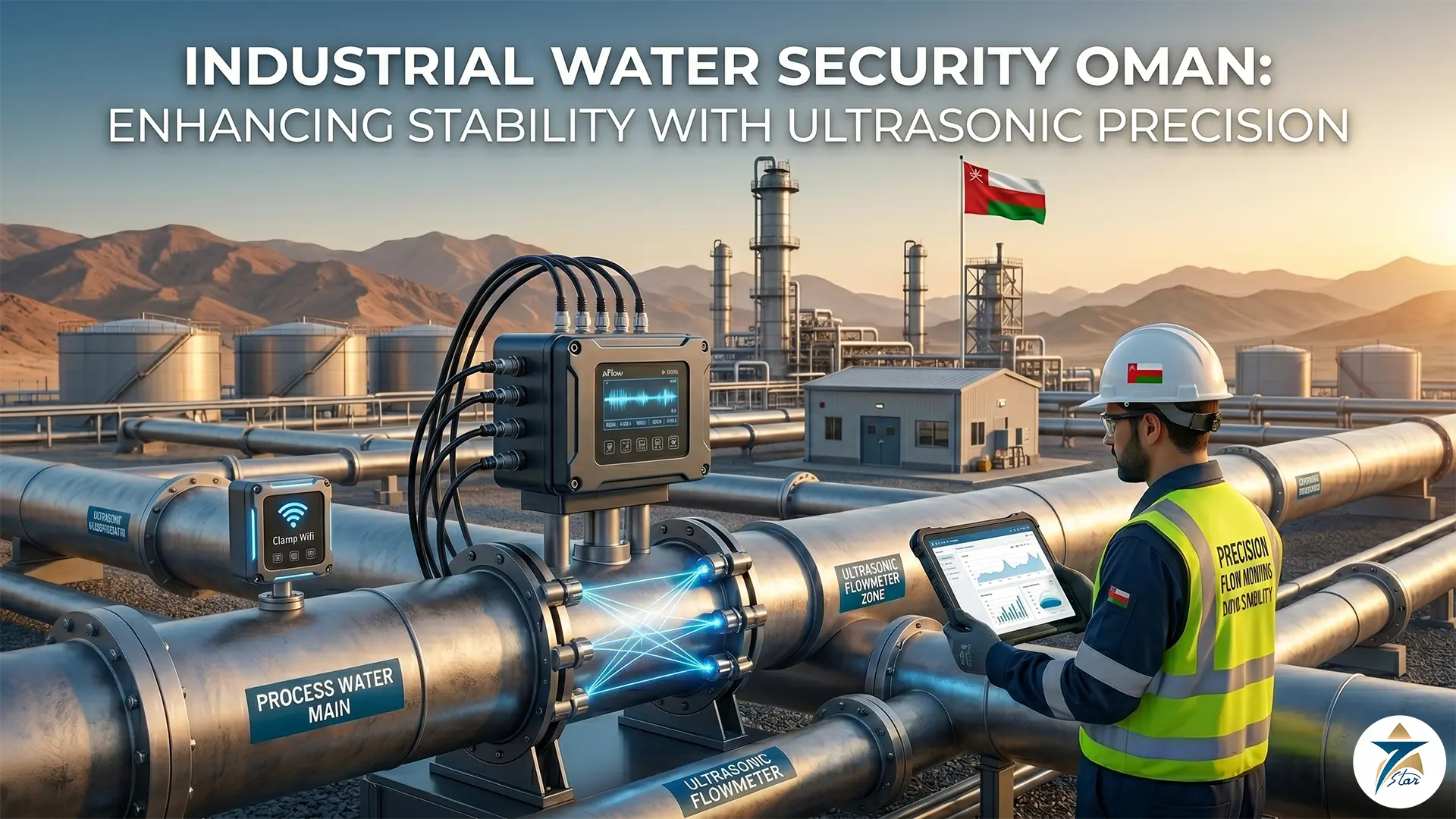 Enhancing Industrial Water Security Oman using pFlow non-invasive ultrasonic flow meters for desalination and leak detection.
