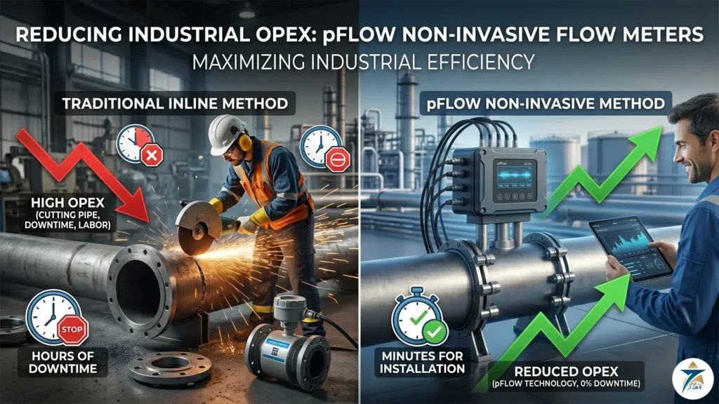 Strategic guide on reducing industrial OPEX using pFlow non-invasive ultrasonic flow meters in a large-scale industrial plant.