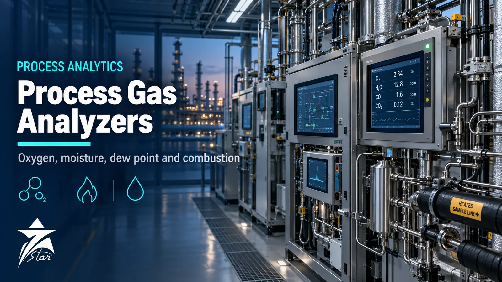 Process gas analyzer cabinets and heated sample lines inside a refinery analyzer house, Seven Star LLC