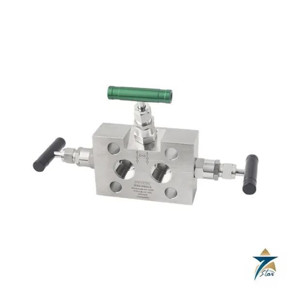 FITOK 3DSS-FNS8-A three-valve direct mount instrument manifold with black, red and green handles