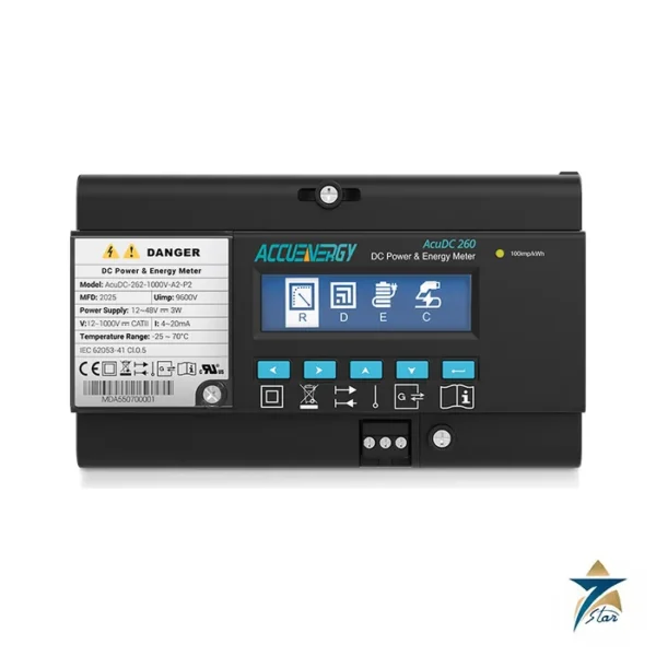 Accuenergy AcuDC-262 advanced DC power and energy meter front view (label AcuDC-262-1000V-A2-P2)
