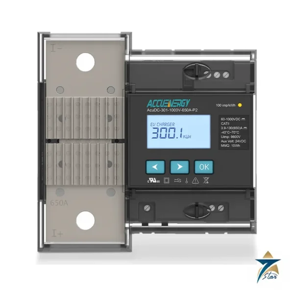Accuenergy AcuDC-301 EV charging DC energy meter front view (AcuDC-300 series image)