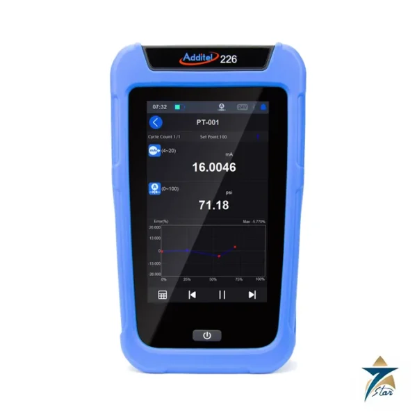 Additel ADT226 multifunction process calibrator with blue rubber boot and colour touchscreen