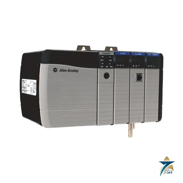 Allen-Bradley 1756-A4 ControlLogix 4-slot chassis shown with example modules installed