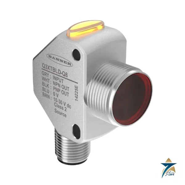 Banner Q3XTBLD-Q8 laser contrast sensor, nickel-plated barrel housing