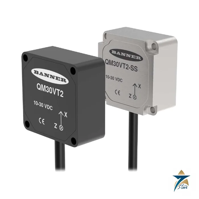 Banner QM30VT2 series vibration and temperature sensors (image shows QM30VT2 and QM30VT2-SS)
