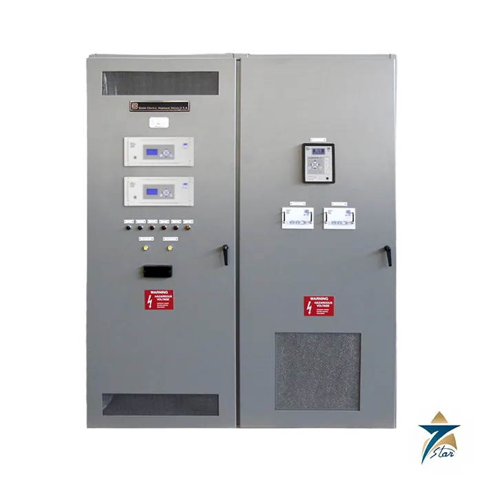 Basler Electric DECS-450 digital excitation control system in dual-controller cabinet (product page image) Basler Electric DECS-450 digital excitation control system in dual-controller cabinet (product page image)