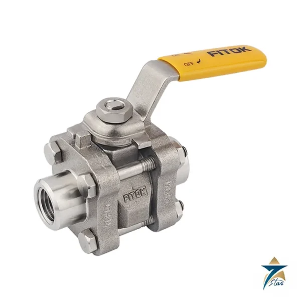 FITOK BHSS-FNS4-R07 3-piece ball valve with 1/4 in. female NPT ends and yellow handle sleeve