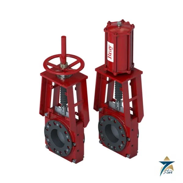 Bray Series 767 high-pressure slurry valves with handwheel and pneumatic actuator