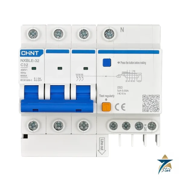 CHINT NXBLE-32 3P+N residual current circuit breaker with overcurrent protection
