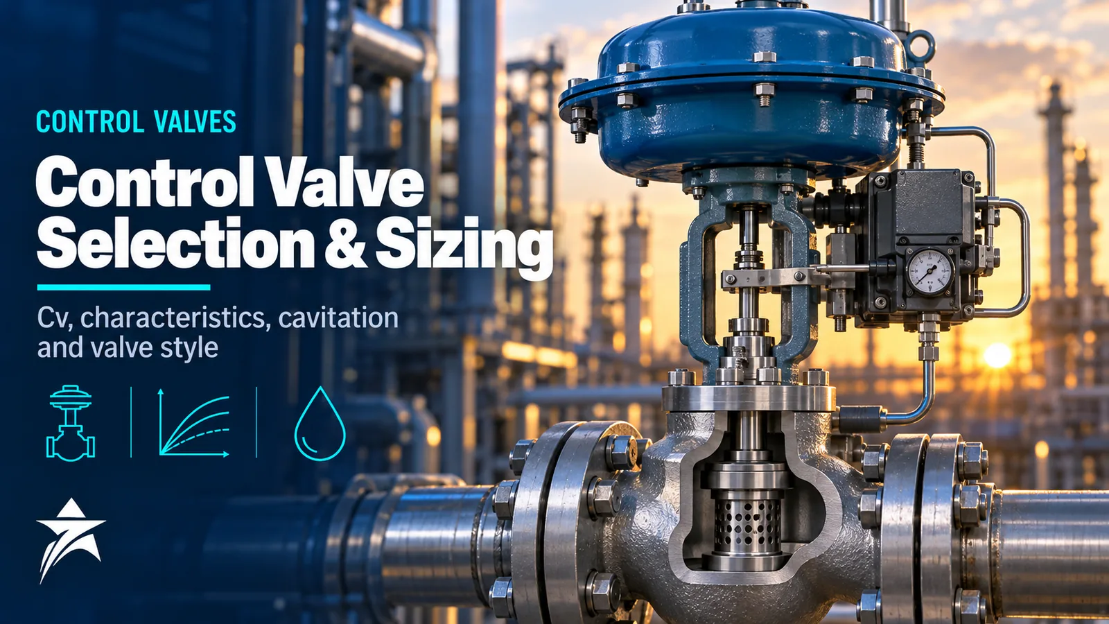 Globe control valve with pneumatic diaphragm actuator and positioner in a refinery pipe rack, Seven Star LLC