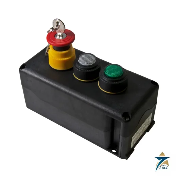 Cortem CMD fibreglass Ex control station with emergency stop and pushbuttons