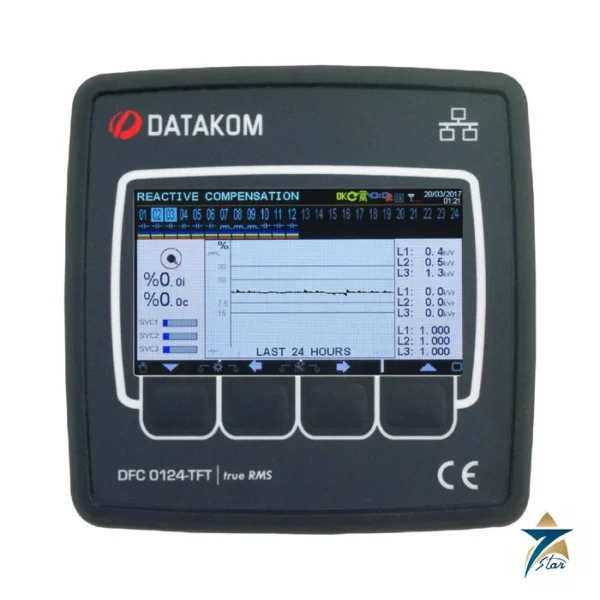 Datakom DFC-0124 TFT reactive power controller front panel (family photo, TFT version)