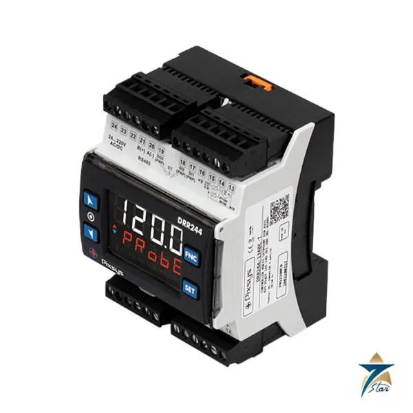 Pixsys DRR244 DIN rail PID controller with dual display, front view