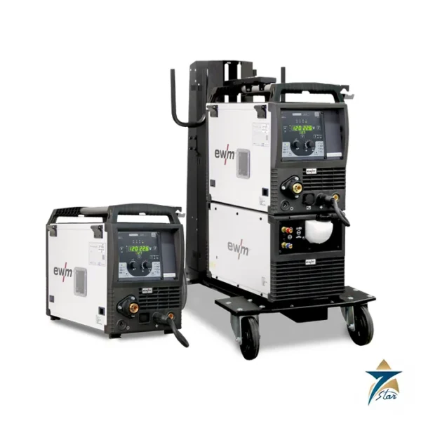 EWM Picomig 355 puls TKM MIG/MAG welding machine on trolley beside a compact Picomig