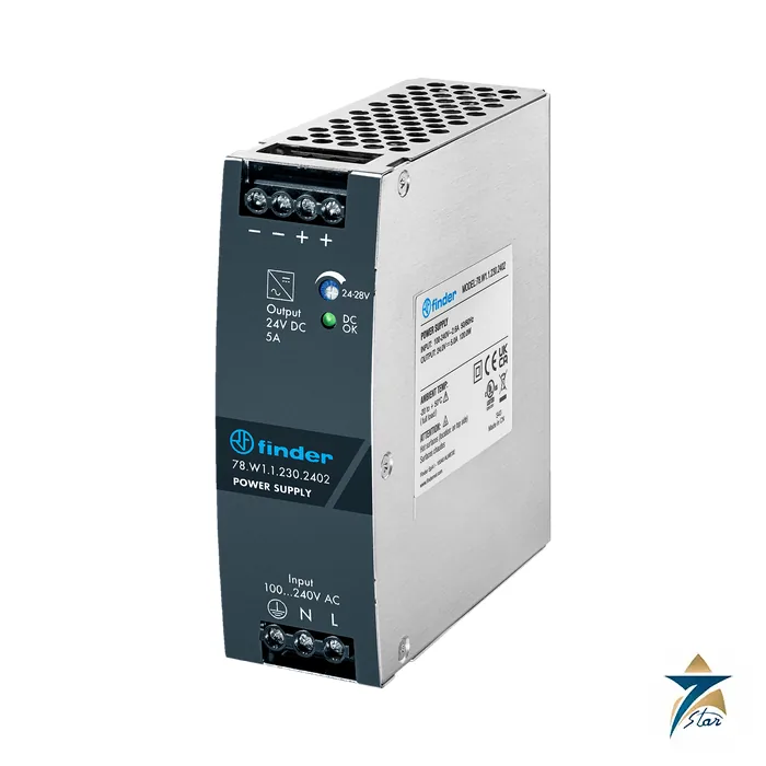 finder-78-w1-1-230-2402 Finder 78.W1.1.230.2402 24 V 120 W DIN rail power supply