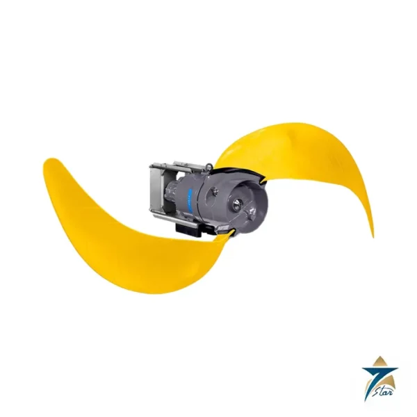 Flygt 4410 low-speed submersible mixer with yellow two-blade propeller