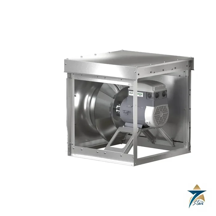 Greenheck KSQ mixed flow roof supply fan with Vari-Green motor, hood removed (KSQ-16-M2-VG shown) Greenheck KSQ mixed flow roof supply fan with Vari-Green motor, hood removed (KSQ-16-M2-VG shown)