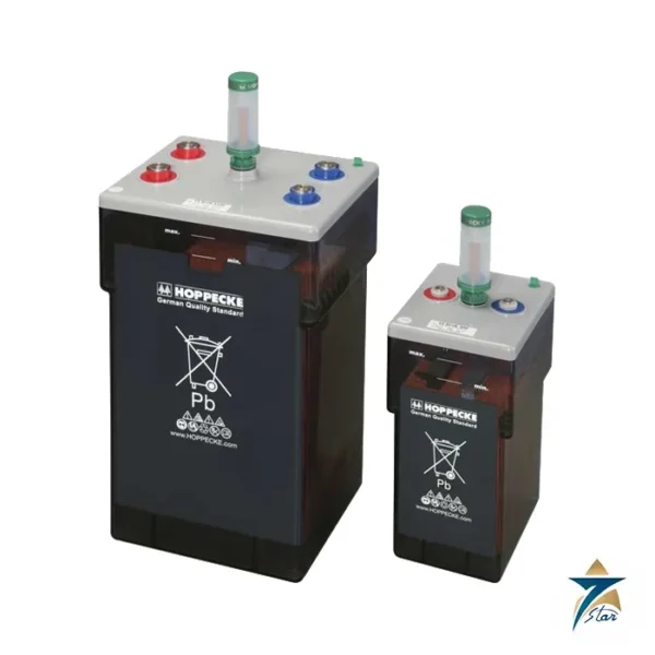 HOPPECKE grid power V X GroE vented lead-acid cells family photo, AquaGen plug optional (2-1000 is one type of the range)