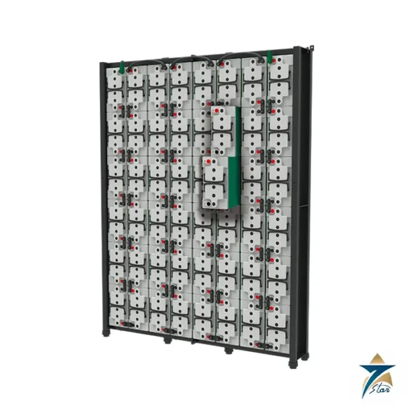 HOPPECKE grid XtremeStack modular battery rack family photo (1R BF VR12-110 8x5 is one configuration)
