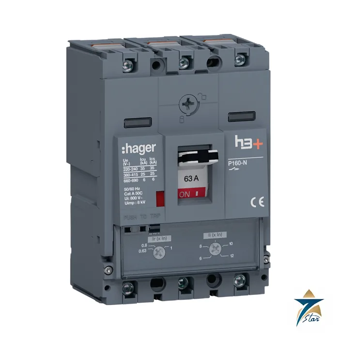 hager-hhs063dc Hager HHS063DC h3+ P160 3P 63 A moulded case circuit breaker