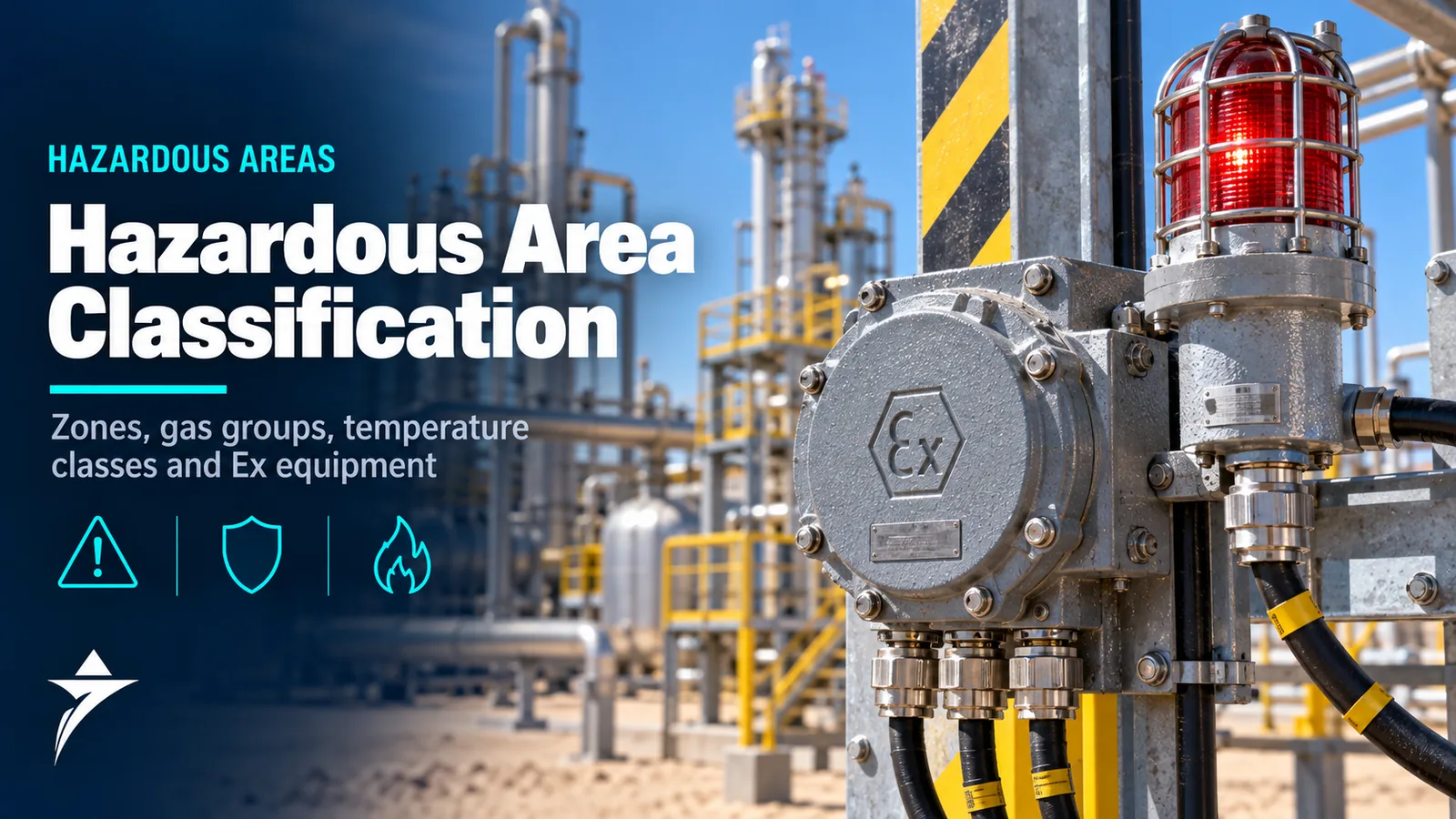 Explosion-proof Ex junction box, beacon and cable glands at a gas processing facility, Seven Star LLC