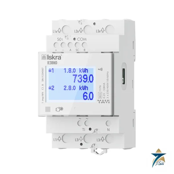 Iskra IE38MD three-phase DIN-rail energy meter with matrix LCD