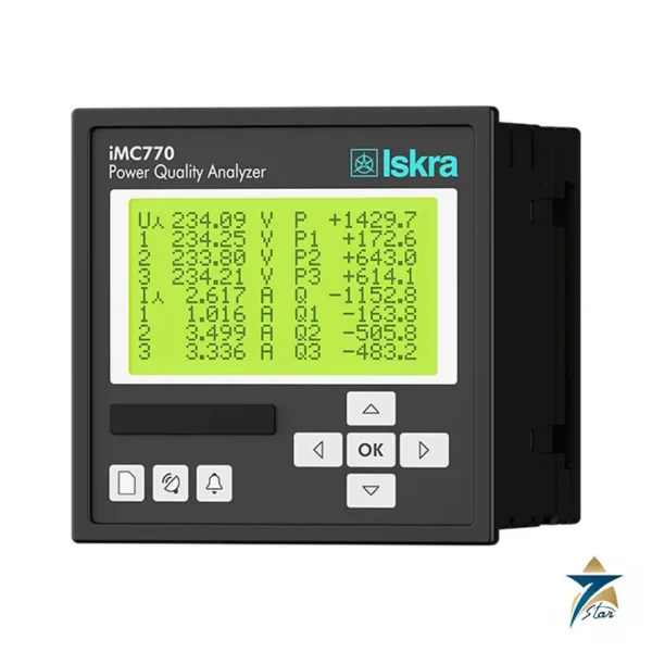 Iskra iMC770 power quality analyzer front panel with 96 mm square housing