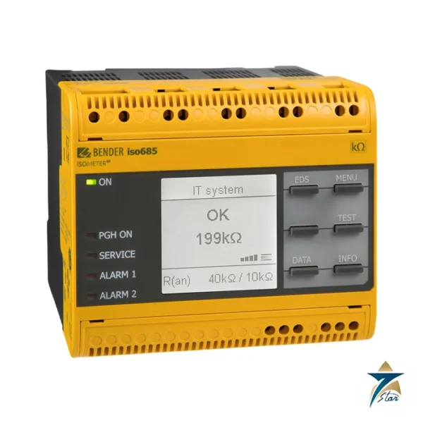 Bender ISOMETER iso685-D-P insulation monitoring device with integrated display, front view