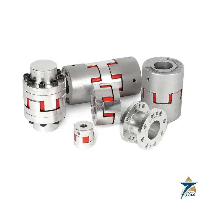 Lovejoy curved jaw couplings with red spiders (series photo) Lovejoy curved jaw couplings with red spiders (series photo)