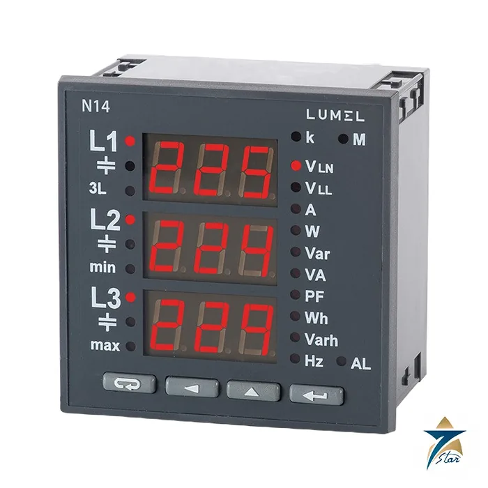Lumel N14 three-phase power network meter with red LED display Lumel N14 three-phase power network meter with red LED display
