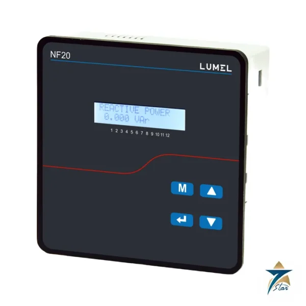 Lumel NF20 power factor controller front panel with 2x16 character display