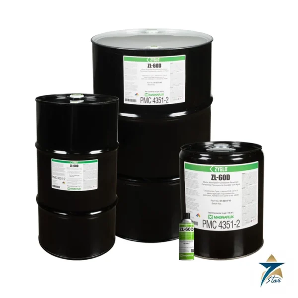 Magnaflux ZL-60D Zyglo water-washable fluorescent penetrant pails, drum and aerosol can