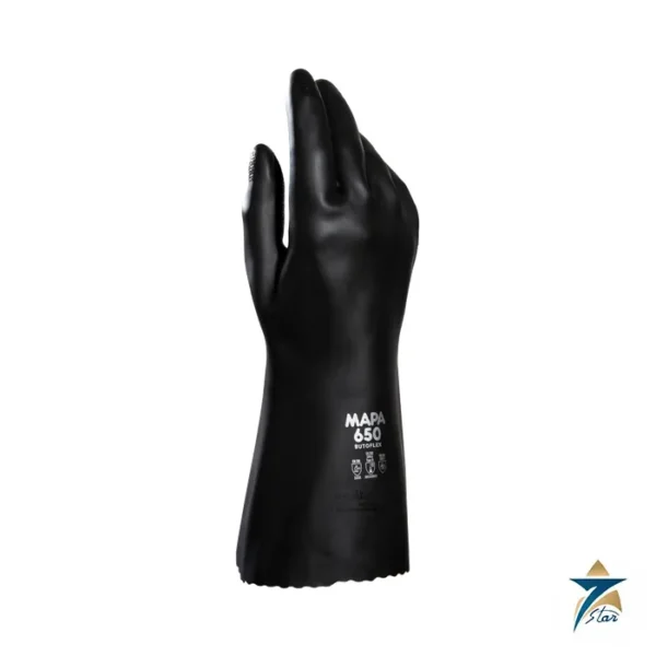 Mapa Professional Butoflex 650 black butyl chemical glove with festooned cuff