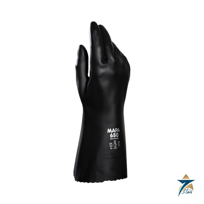 Mapa Professional Butoflex 650 black butyl chemical glove with festooned cuff