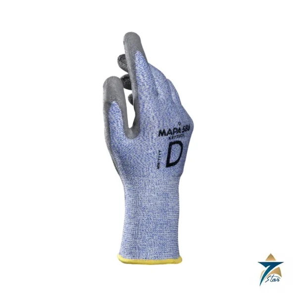 Mapa Professional KryTech 586 grey and blue knitted cut level D glove with polyurethane palm