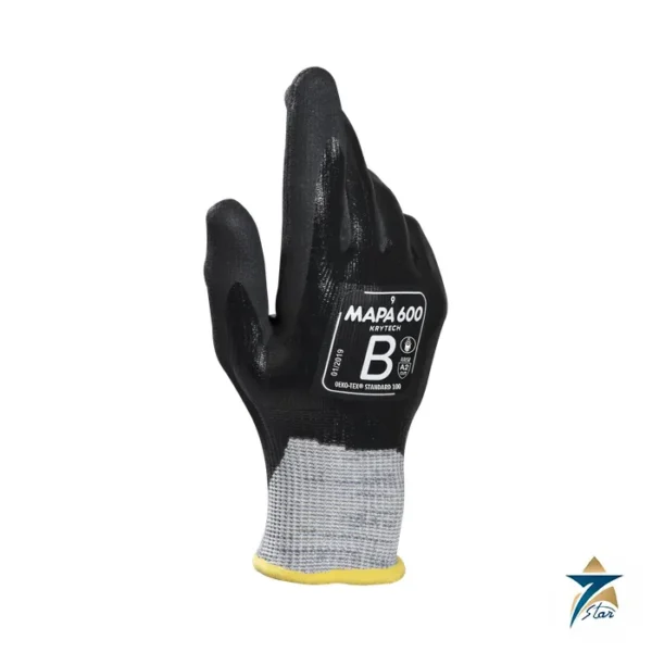 Mapa Professional KryTech 600 black nitrile coated cut level B glove with grey cuff