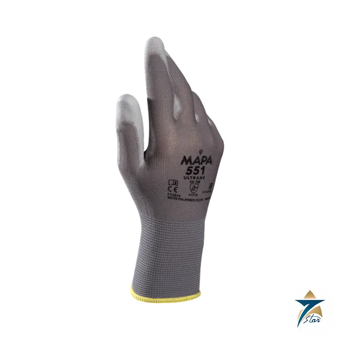 Mapa Professional Ultrane 551 grey seamless polyurethane coated precision handling glove