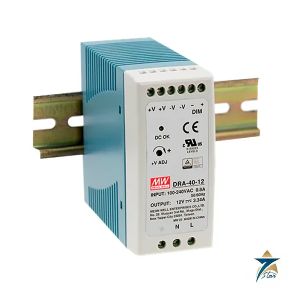 Mean Well DRA-40-12 adjustable-current DIN rail power supply