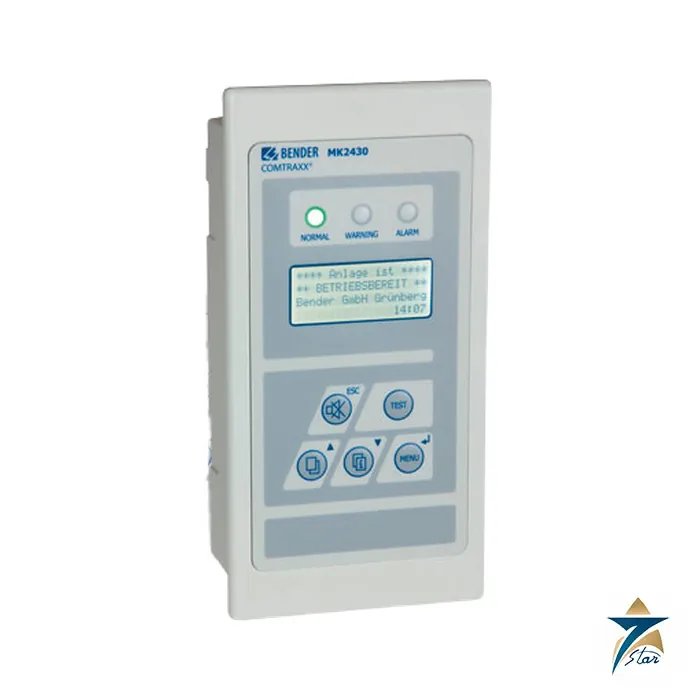 mk2430-11-bender Bender COMTRAXX MK2430 remote alarm indicator and test combination, front view (MK2430 family photo)