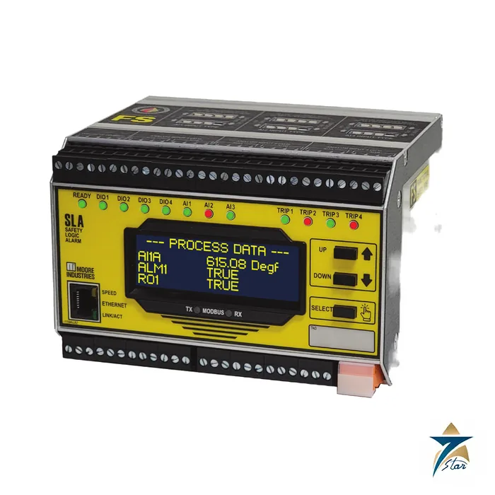 moore-industries-sla Moore Industries SLA safety logic alarm DIN-rail unit with OLED display