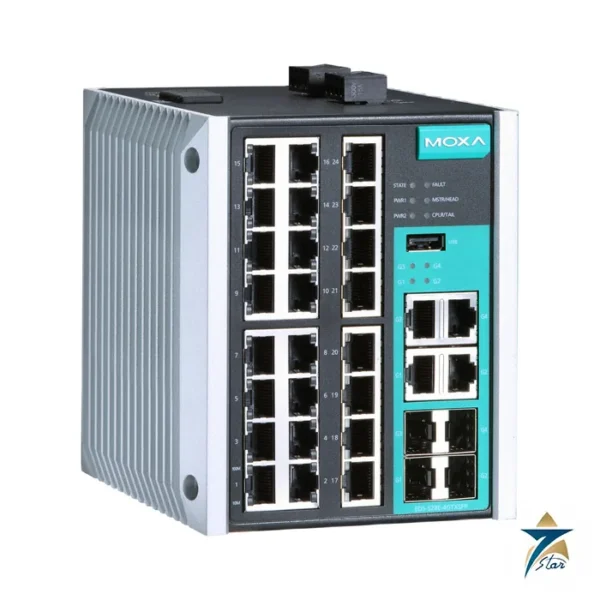 Moxa EDS-528E-4GTXSFP-LV 28-Port Managed Gigabit Switch, official Moxa image