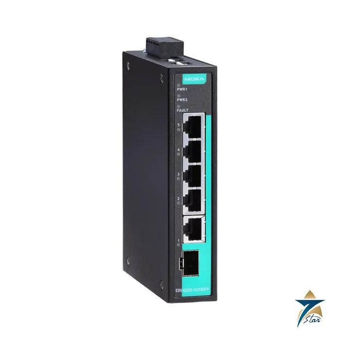 moxa-eds-g205-1gtxsfp Moxa EDS-G205-1GTXSFP 5-Port Gigabit Unmanaged Switch, official Moxa image