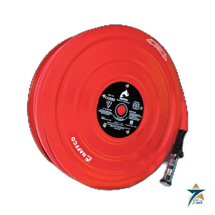 naffco-hose-reel NAFFCO red fixed automatic fire hose reel with chrome rotary nozzle