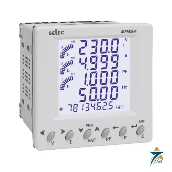 Selec MFM384 96x96 mm multifunction meter with LCD display