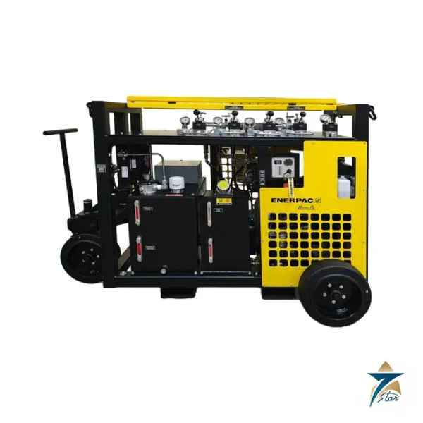 Enerpac SFP837MD diesel split-flow hydraulic pump cart with eight-circuit valve bank